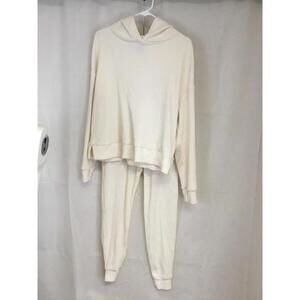 [211] Gap Sweatsuit Set White, XS Waffle Knit Hoodie Jogger Lounge Pants Outfit